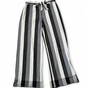 Versona Striped Wide-Leg Pants - Black, Gray & White